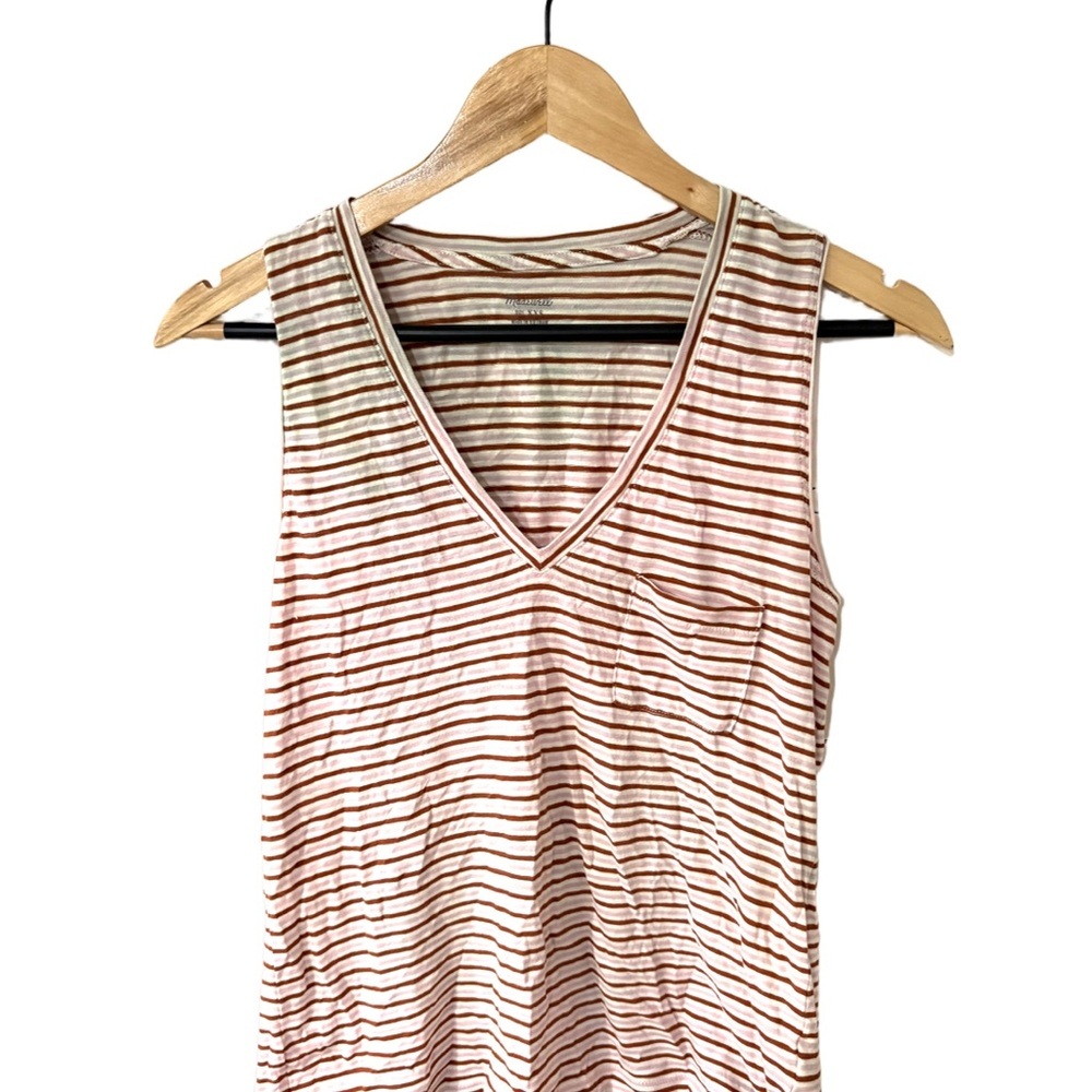 Madewell Red and White Striped V-Neck Tank Top